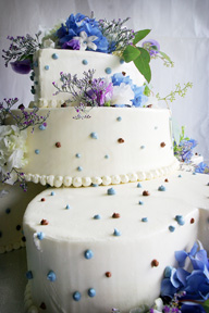 layered cake with designer-shaped layers